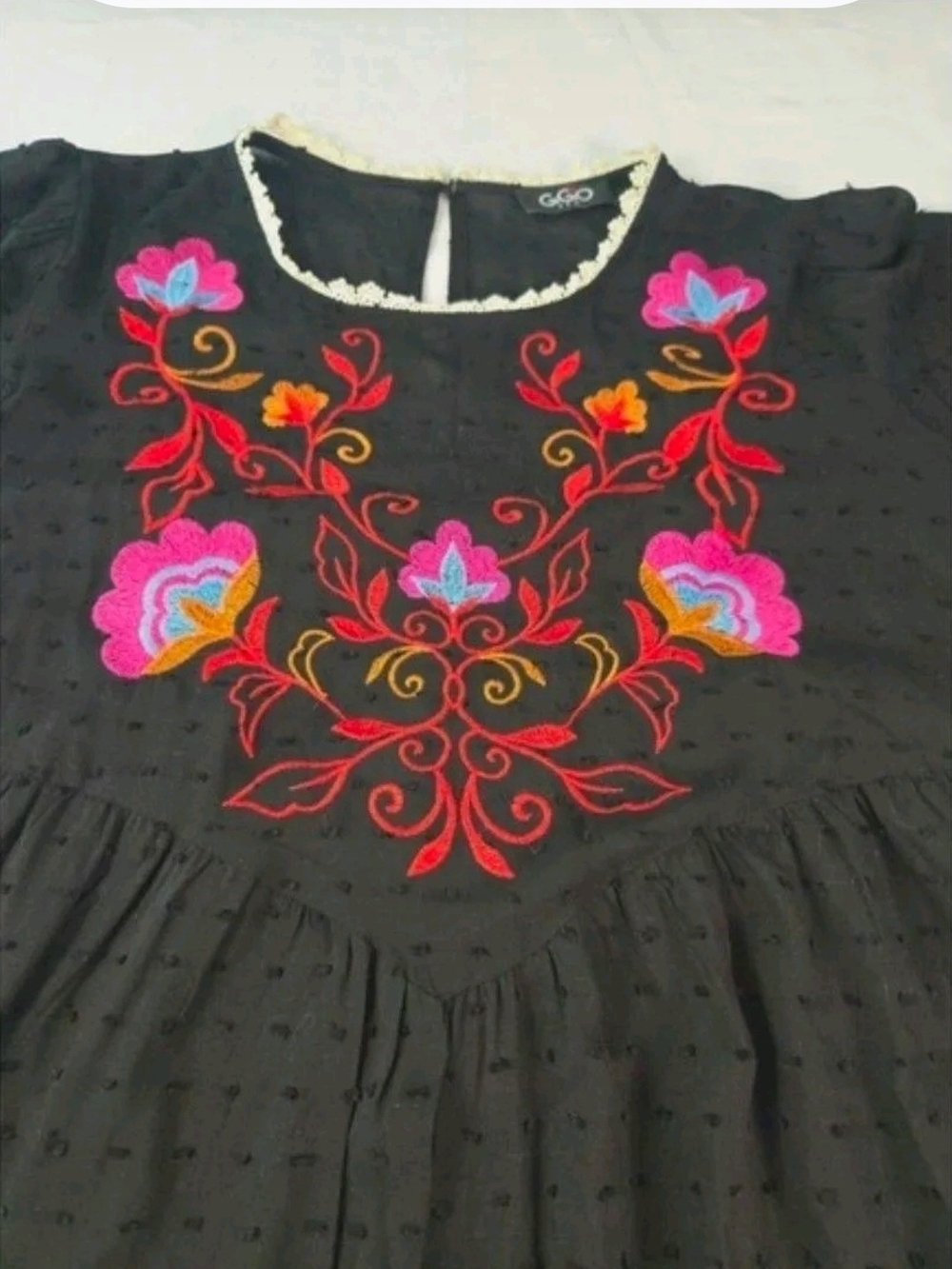 GiGio Black Embroidered Floral Peasant Mini - Picture 3 of 6